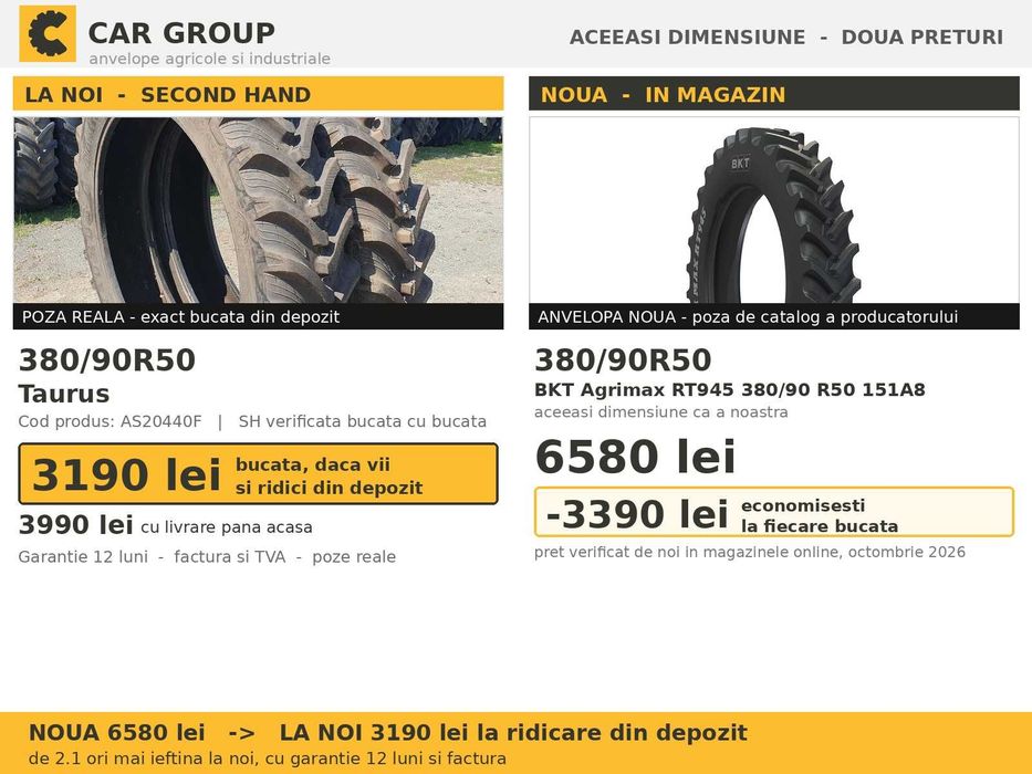 Anvelope Cauciucuri 380/90R50 380/90 R50 14.9R50 14.9-50 3809050 Taurus Prasitoare Tractor Roti Inguste SH Second Hand VERIFICATA Garantie 1 An