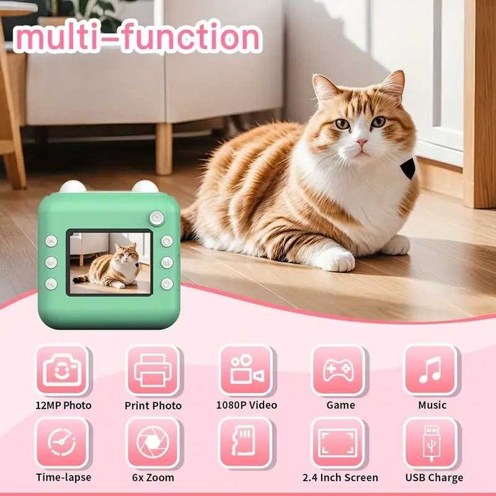 Детски фотоапарат с дисплей за моментни снимки Принтер камера 9 вида