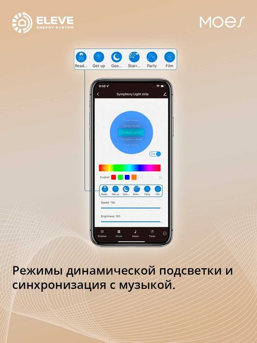 Умная светодиодная лента Moes Wi-fi RGBIC 5м | WLS-TD-RGB-EU-PM5M-MS