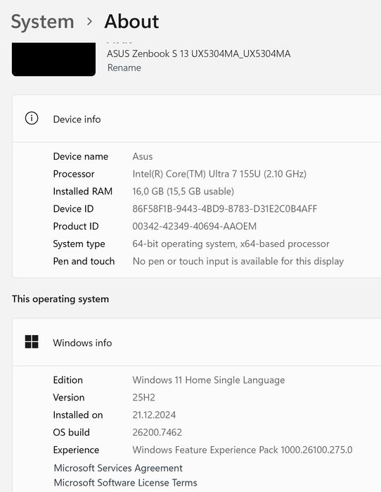 Asus Zenbook s 13 1TB ram 16 gb