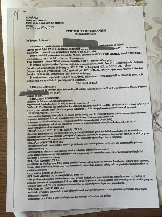 Teren intravilan PUZ Bardesti