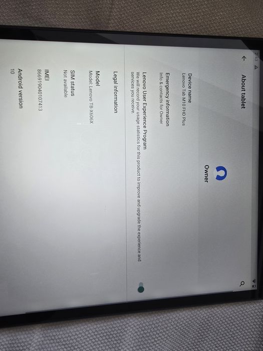 Таблет 10" Lenovo M10 FHD Plus (TB-X606X)