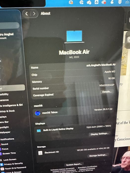 MacBook Air M2 (2022) 13" – 16GB RAM / 512GB SSD / Midnight – Performanță Apple fără ventilator