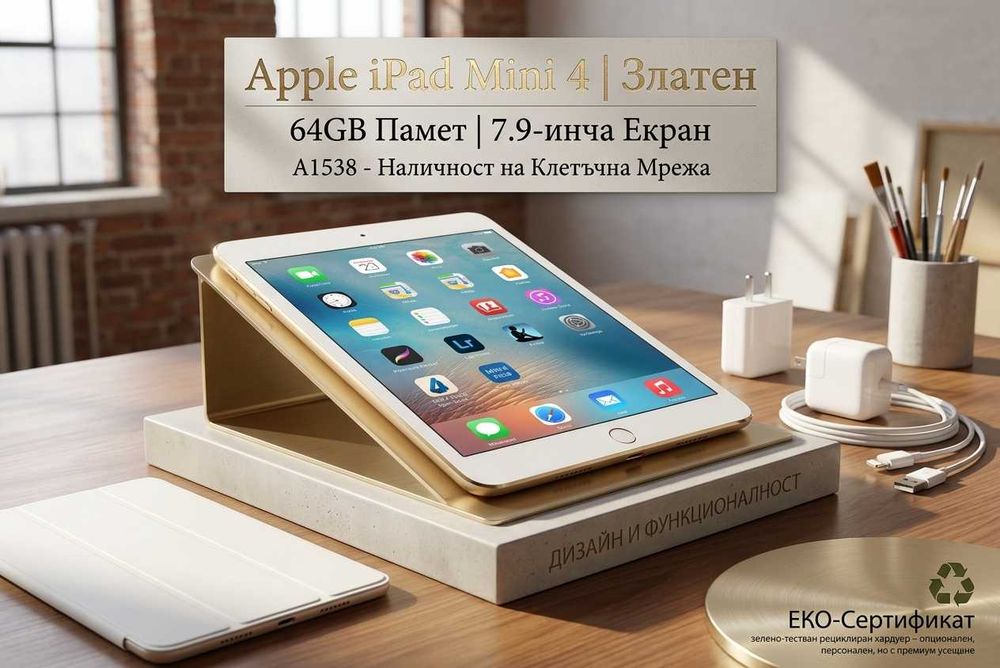 Apple iPad Mini 4 Gold 64GB 7.9” A1538 Пълен комплект