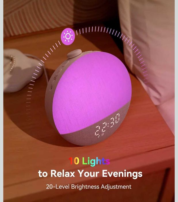 Dreamegg Sunrise 2 - Будилник с изгрев, звукова машина за сън,29 успокояващи звука,машина за бял шум