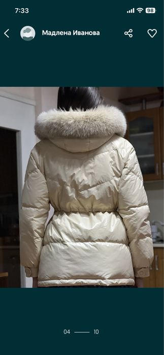 Бяло яке с качулка и естествен пух