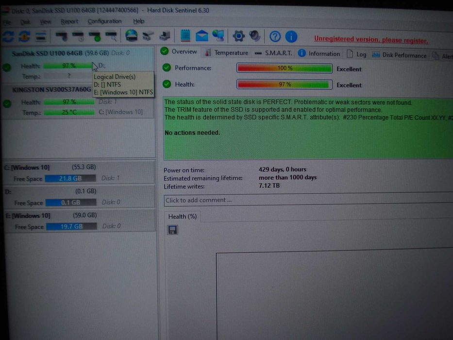 SSD Sandisk U100 64GB s-ata testat sanatate excelent