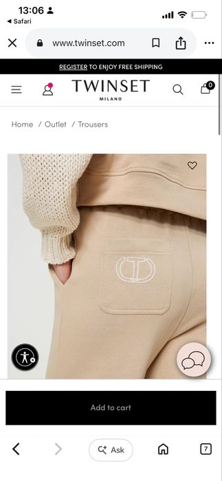 Twinset Milano оригинален wide leg plush fabric trousers в нежен Almond Milk beige нюанс