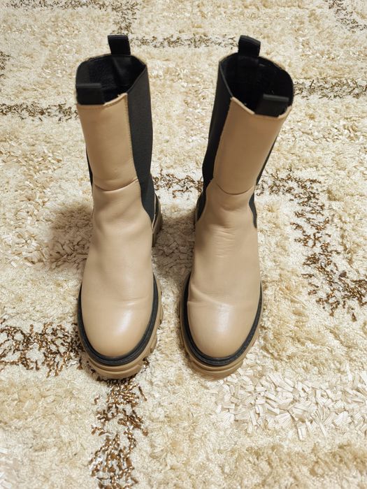 Дамски кафяви боти естествена кожа Vero moda