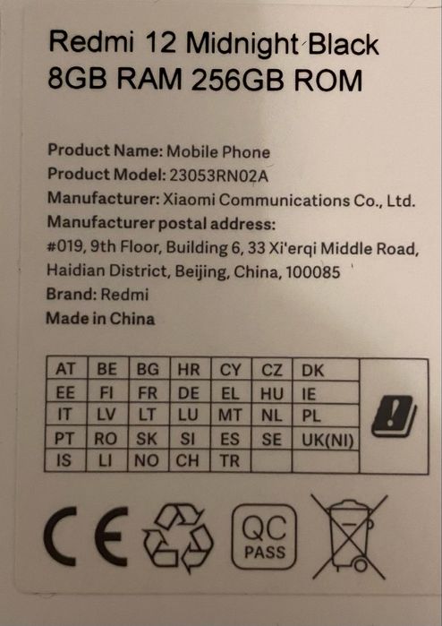 Redmi 12 черный 8 Ram 256 Rom