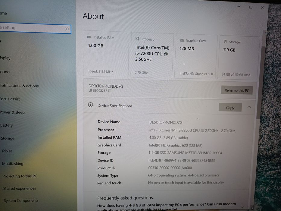 Laptop Fujitsu I5 gen 7
