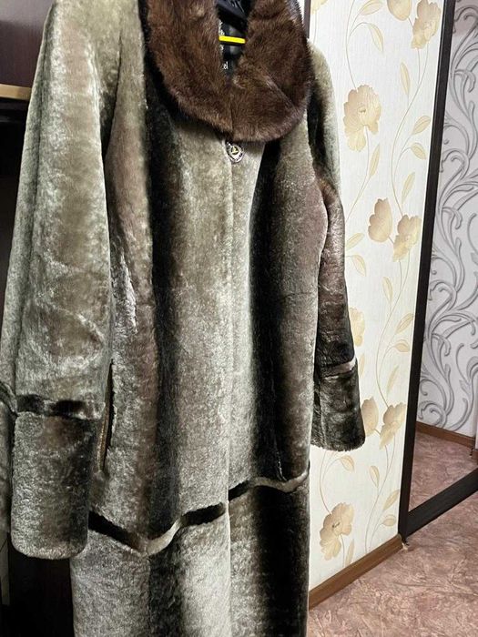 Мутоновая шуба с норкой 48