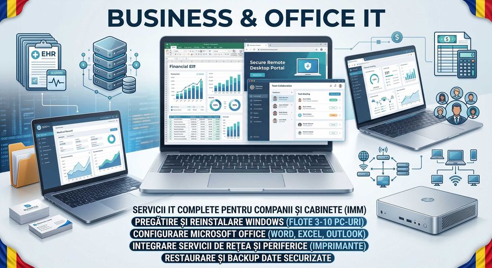 SERVICE IT COMPLET: Asamblare PC OFFICE / GAMING / Laptop, Curățare , Instalare & Configurare Windows/Office Birou, ModareConsole PS5/PS4/PS3/Xbox