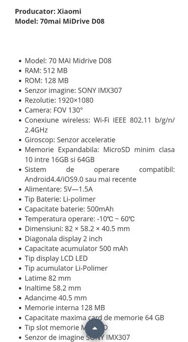 Camera Bord 70mai D08 Full HD