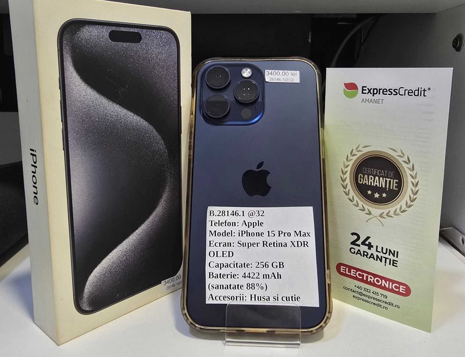 iPhone 15 Pro Max 256Gb 88% S.B.(AG32 Vaslui B28146.1) 2 ANI GARANTIE!