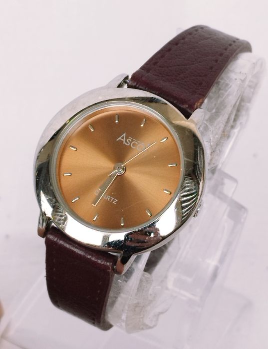 Ceas Ascot de damă cu quartz, carcasă din oțel inoxidabil, curea piele