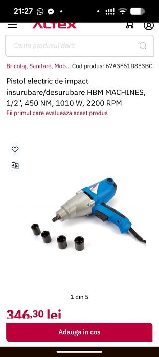 Pistol impact roti auto 450 Nm, 1/2, 1010W electric