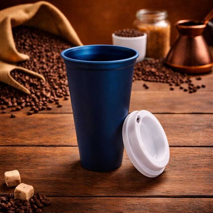 Pahar cafea pentru băuturi calde cu capac, reutilizabil, plastic rigid, practic și rezistent
