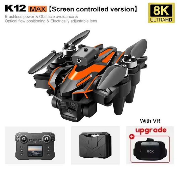 Drone UAV NEW K12Max cu Casca VR, Control pe Ecran, Camera 8K HD, 5G, Tehnologie Brushless, Pozitionare prin Flux Optic, Aeriana cu 4 Axe