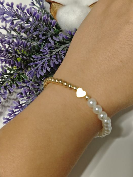 Brățară hand-made cu inima placata cu aur