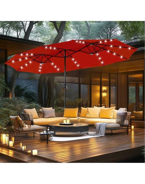 Двоен градински чадър с 60 лед светлини