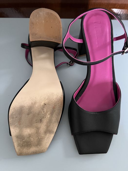 Sandale din piele naturală cu vârf pătrat, Y2K, chunky heel