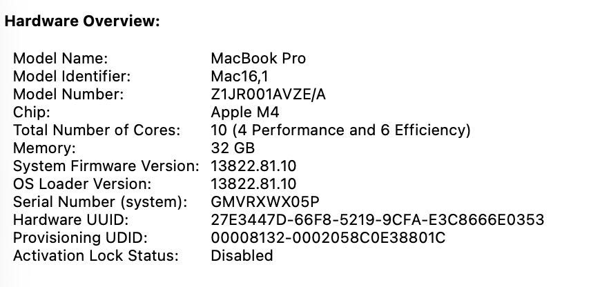 MacBook Pro 14" M4 / 32GB RAM / 2TB SSD