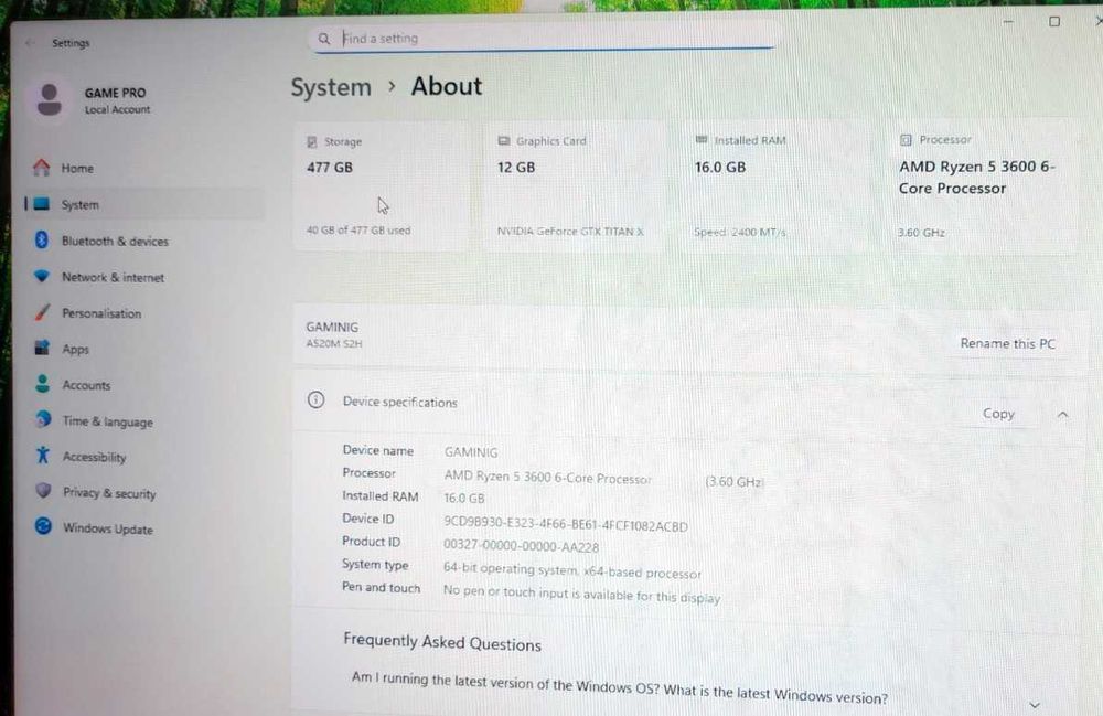 Геймърски Компютър Ryzen 5 3600/ 16gb RАМ/ GTX TITAN X 12GB /512GB SSD