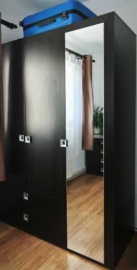 Mobilier cameră copii – pat cu depozitare + saltea nouă + dulap 3 uși cu oglindă + birou + comodă 4 sertare