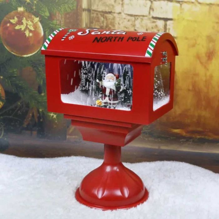 Музикална пощенска кутия „Santa North Pole“ с ефект на падащ сняг