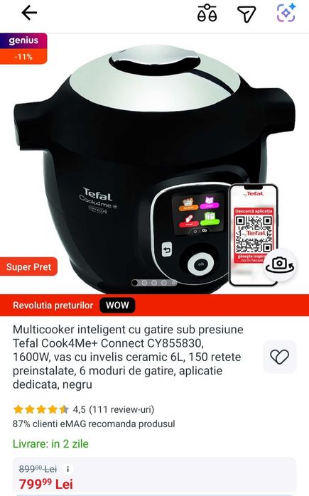 Multicooker inteligent Tefal, ca nou
