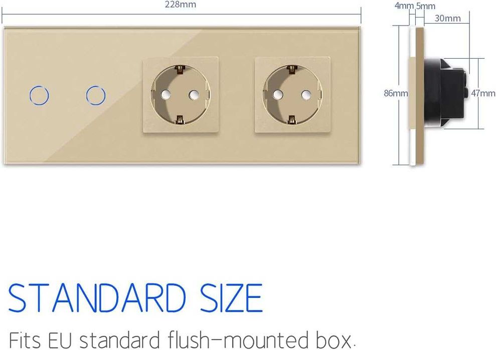 Întrerupător tactil inteligent WiFi cu priză dublă, ramă de sticlă