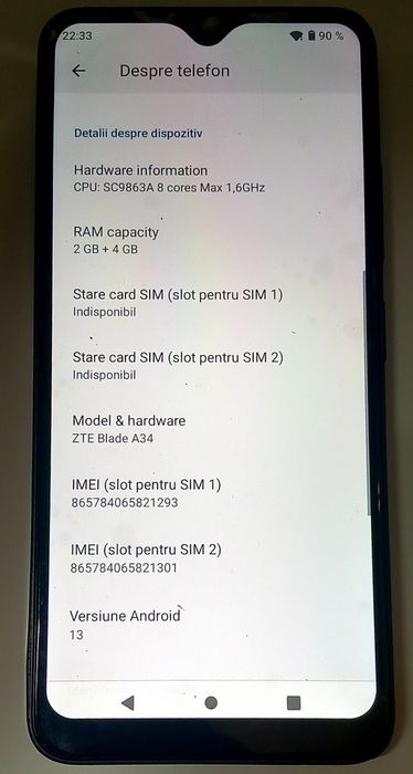Telefon ZTE Blade A34, Android 13, RAM 6Gb, Octacore 1,6GHz