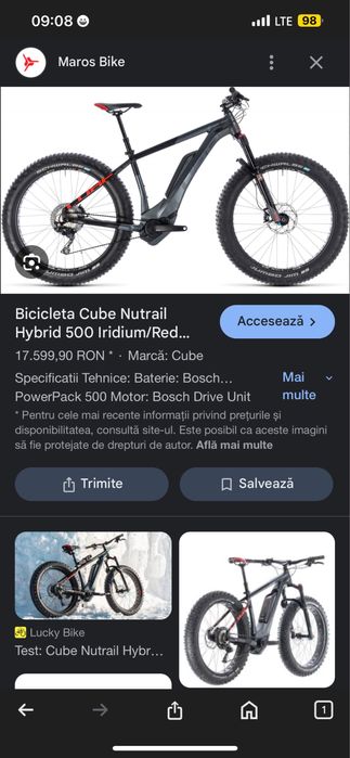 Vand bicicleta hardtail electrica Cube fatbike Nutrail Hybrid 500