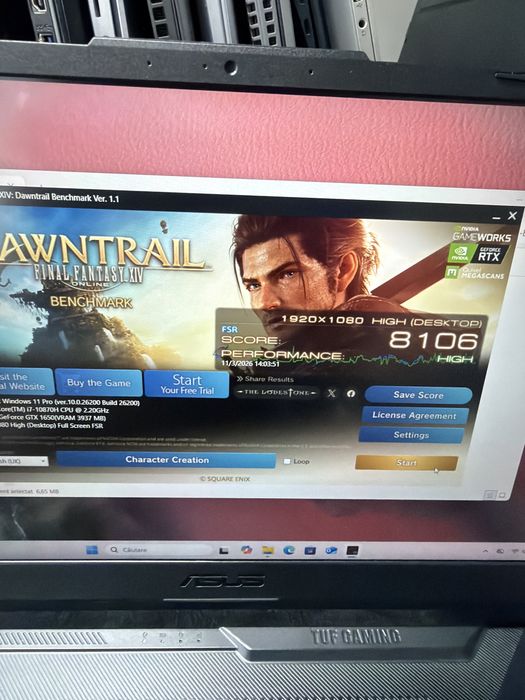 Laptop Gaming Asus TUF F15 FX506 i7 10gen 16g 512g nvme GTX1650 4g 15