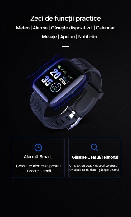 Ceas Smart Apel/Mesaj. Puls/Tensiune. Sport: Distanțe/Calorii. Foto.
