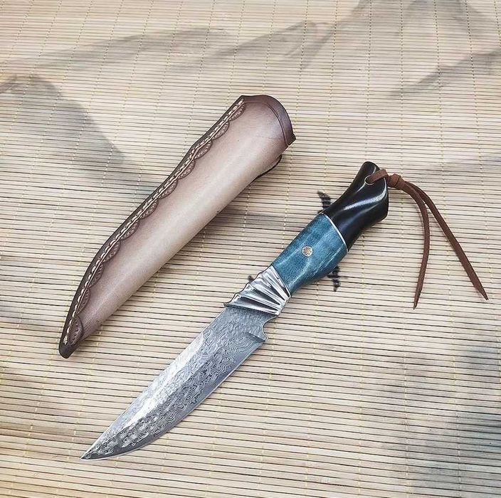 Cutit asiatic tactic Samoa, otel Damasc, teaca piele bovina