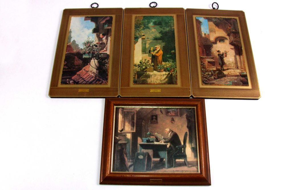 Set 4 litografii dupa CARL SPITZWEG, rame lemn masiv, Made in Germany