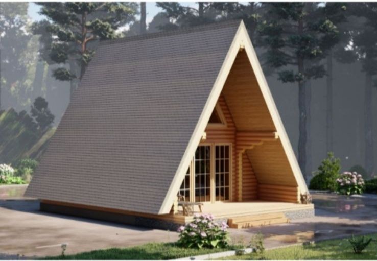 A- frame из оцилиндрованного бревна)