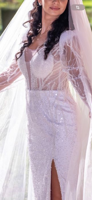 Rochie mireasa sirena cu trena lunga detasabila