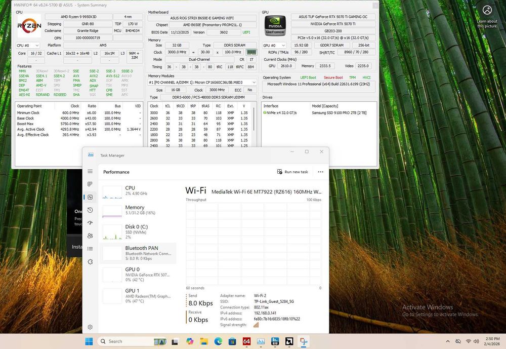 PC Workstation Ryzen 9 9950X3D RTX 5070 Ti 2TB SSD
