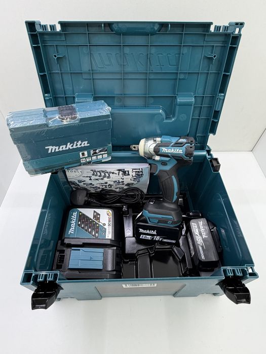 Cheie de impact Makita DTW285RTJX 1/2 Brushless LXT 18V, 2 acumulatori 5.0 Ah, incarcator rapid + trusa tubulare impact in cutie MAKPAC Noua