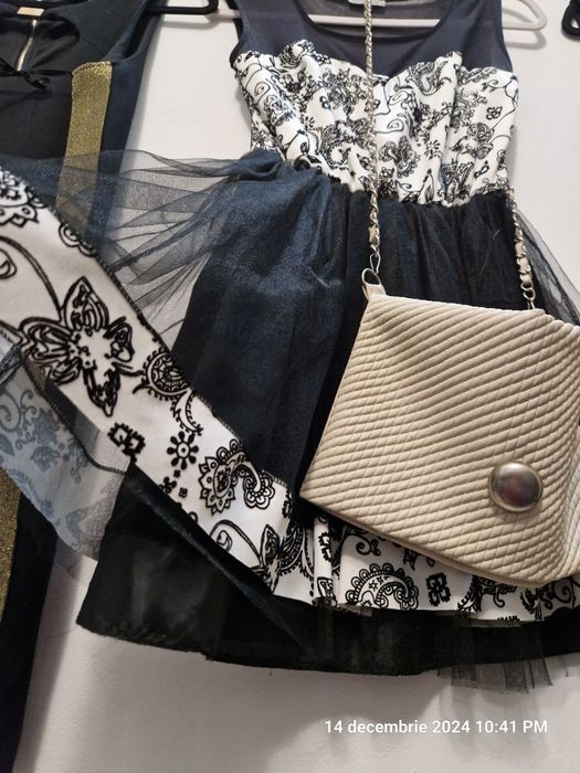 Rochie 42,satin,voal,perlute,Sandale satin 40,Bolerou perle si paiete