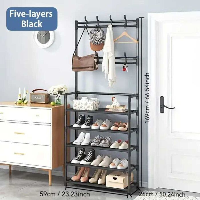 Eтажерка - стойка на 4 или 5 нива със закачалки и рафтове за обувки