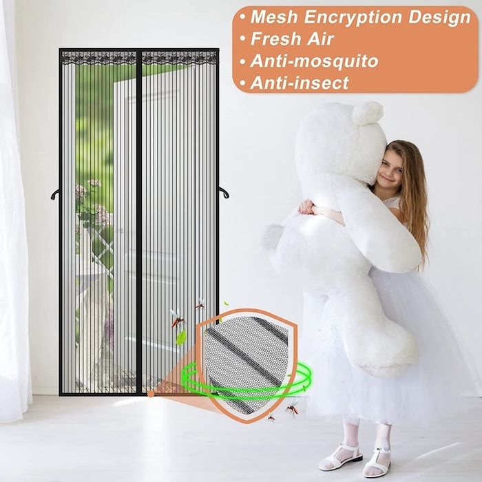 Plasa de tantari magnetica pentru usa, Poliester, 90 x 210 cm, Gri