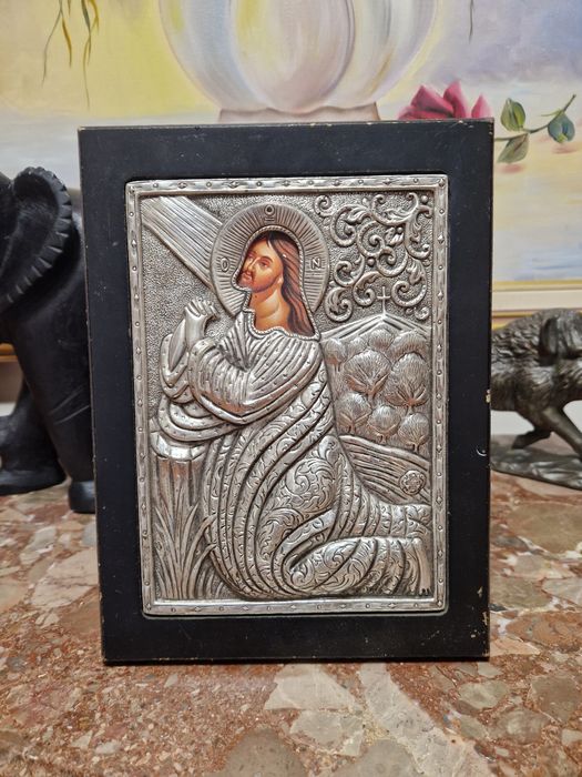 Страхотна сребърна антикварна икона със сертификат