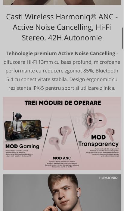 Casti wireless in ear cu noise cancelling control touch bluetooth 5.4