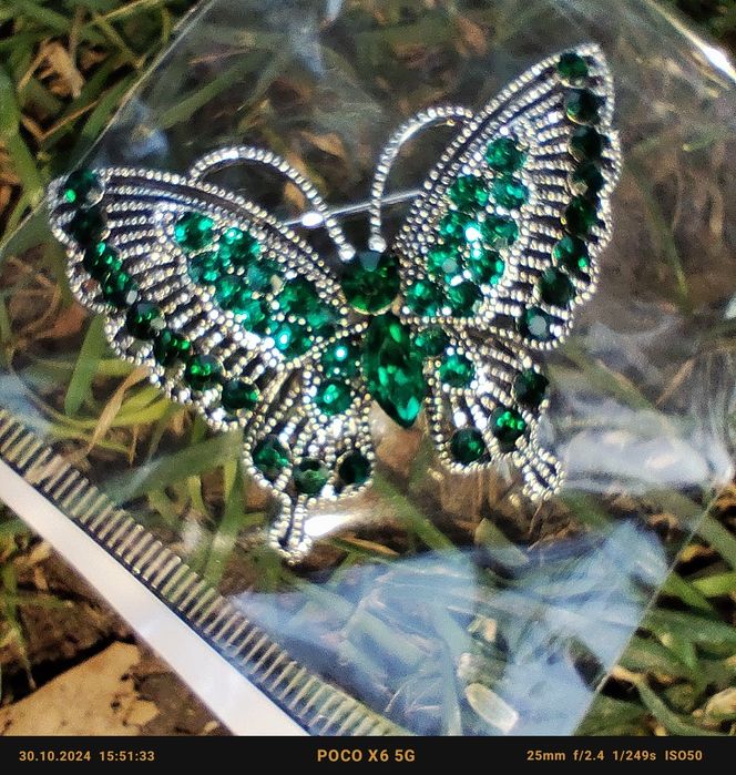 Брошка, зелёная, бабочка, украшение
