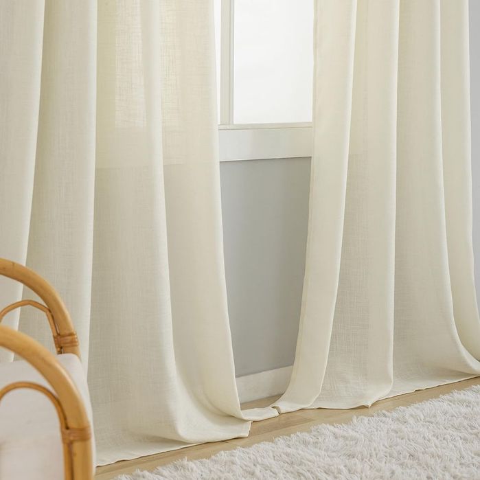Set 2 Perdele Aspect In Crem 260x140 cm cu Inele Tip Linen
