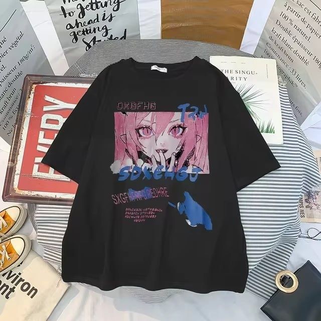 Футболка Y2K Anime Grunge белая/черная